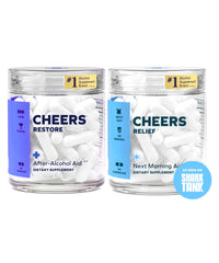 Cheers Restore bottle pour for after-drinking support.