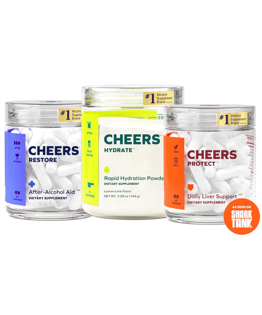 Cheers Super Combo Restore bottle shows post-drinking liver support and recovery potential