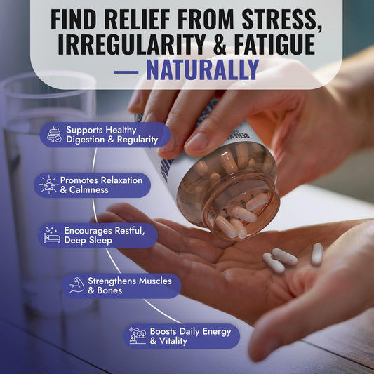 Close-up of chelated and buffered magnesium citrate capsules
