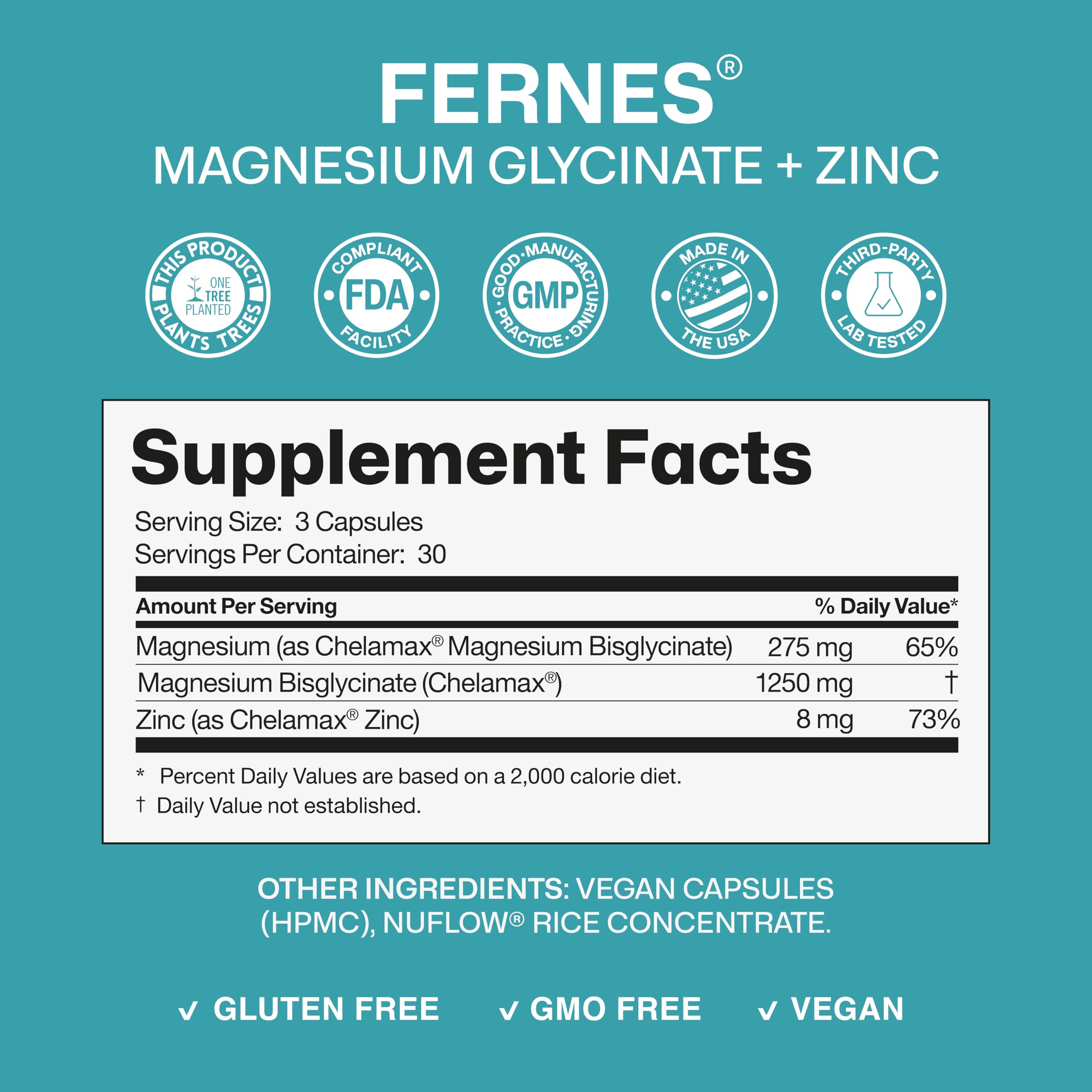 Chelated Magnesium Glycinate 1250 mg ingredients label