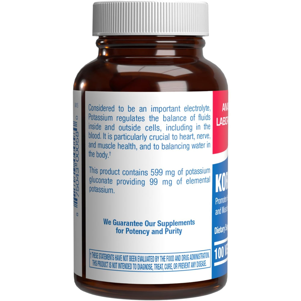 Nutrition facts panel highlighting 99 mg elemental potassium per serving
