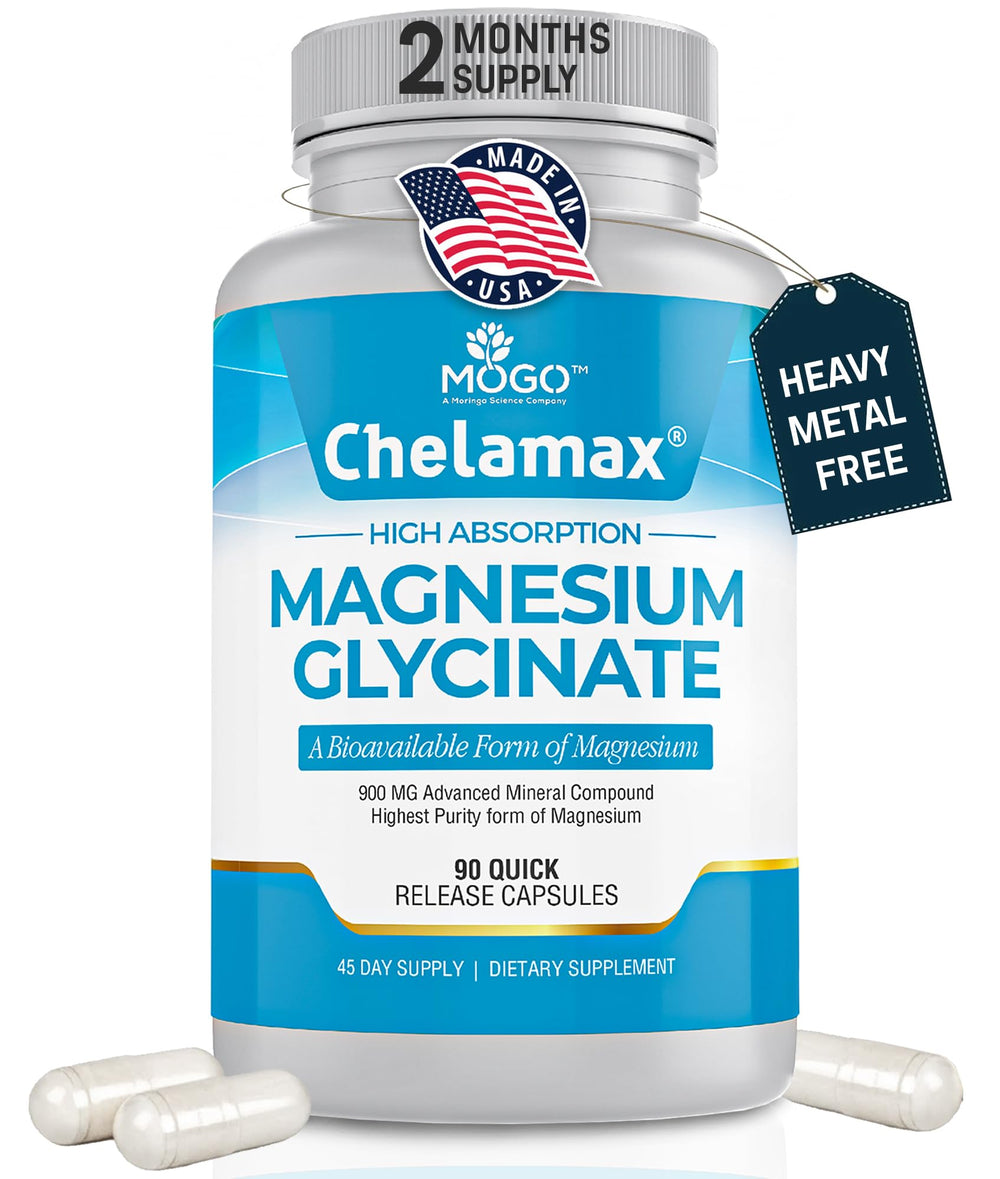Chelamax Magnesium Glycinate bottle with Dead Sea minerals label