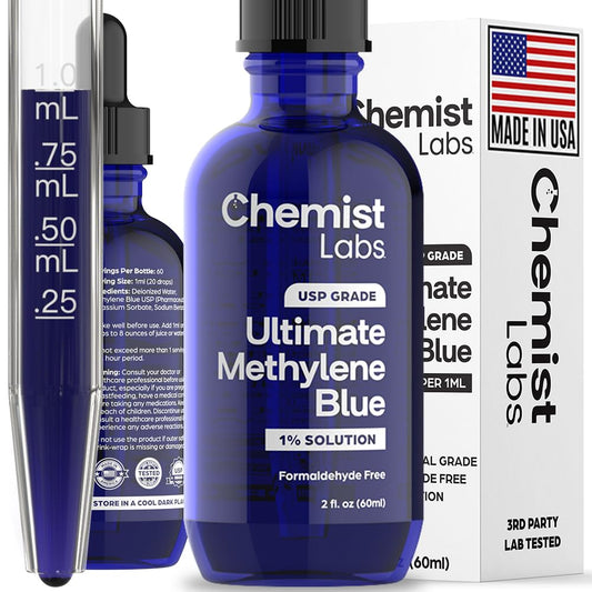Front view of Chemist Labs 1% Methylene Blue Drops 2oz bottle