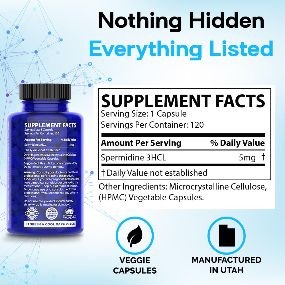 Spermidine capsules displayed beside the bottle