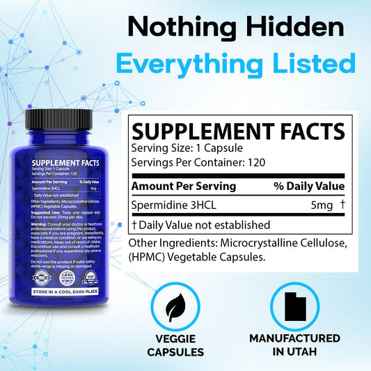Spermidine capsules displayed beside the bottle