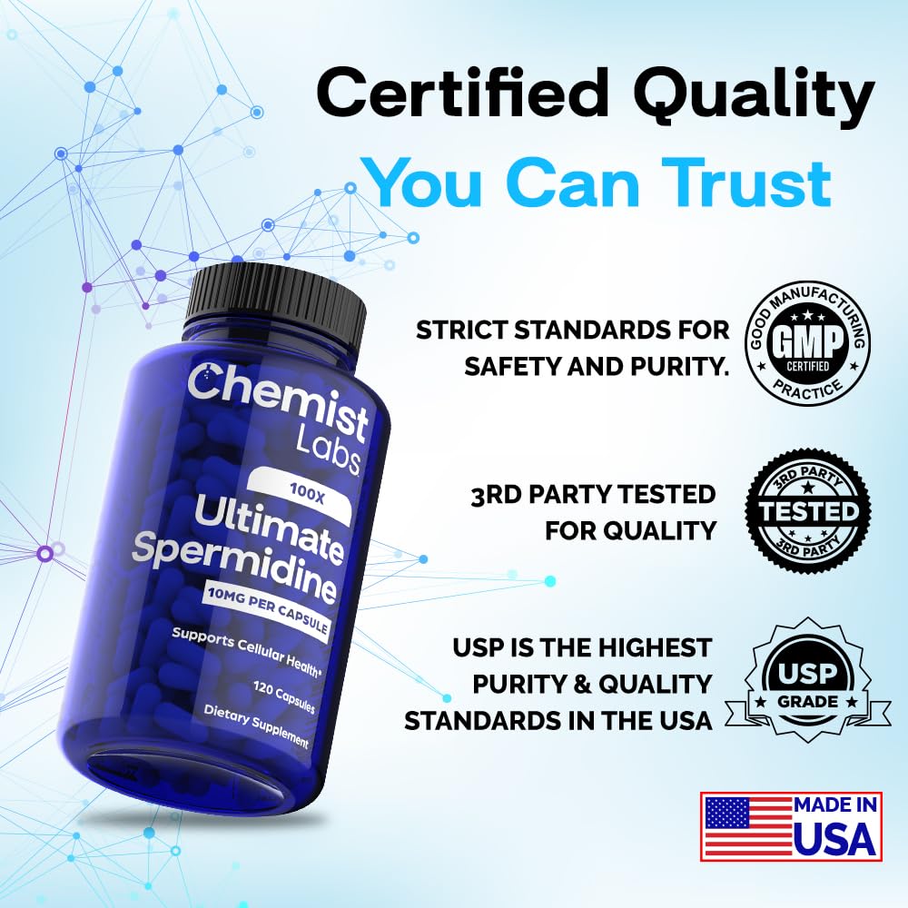 Bottled spermidine supplement with vegan certification icon