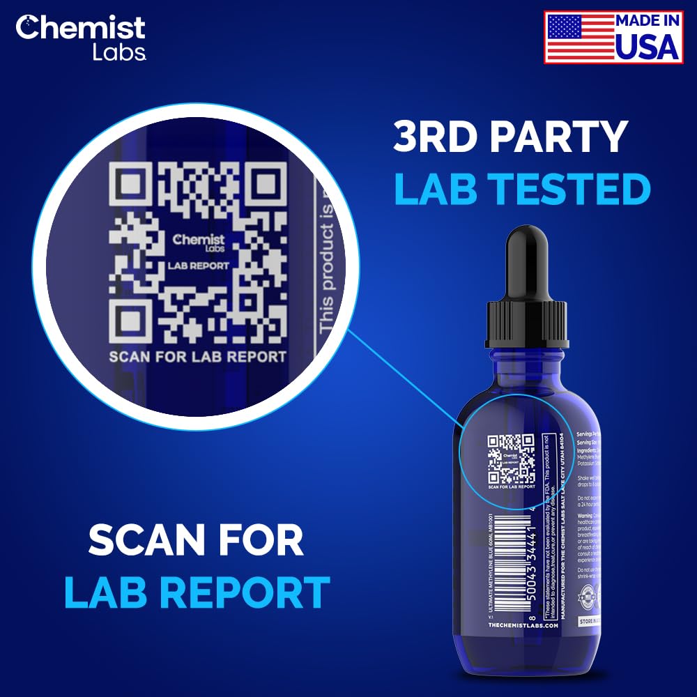 USP grade methylene blue purity label showing 99% purity