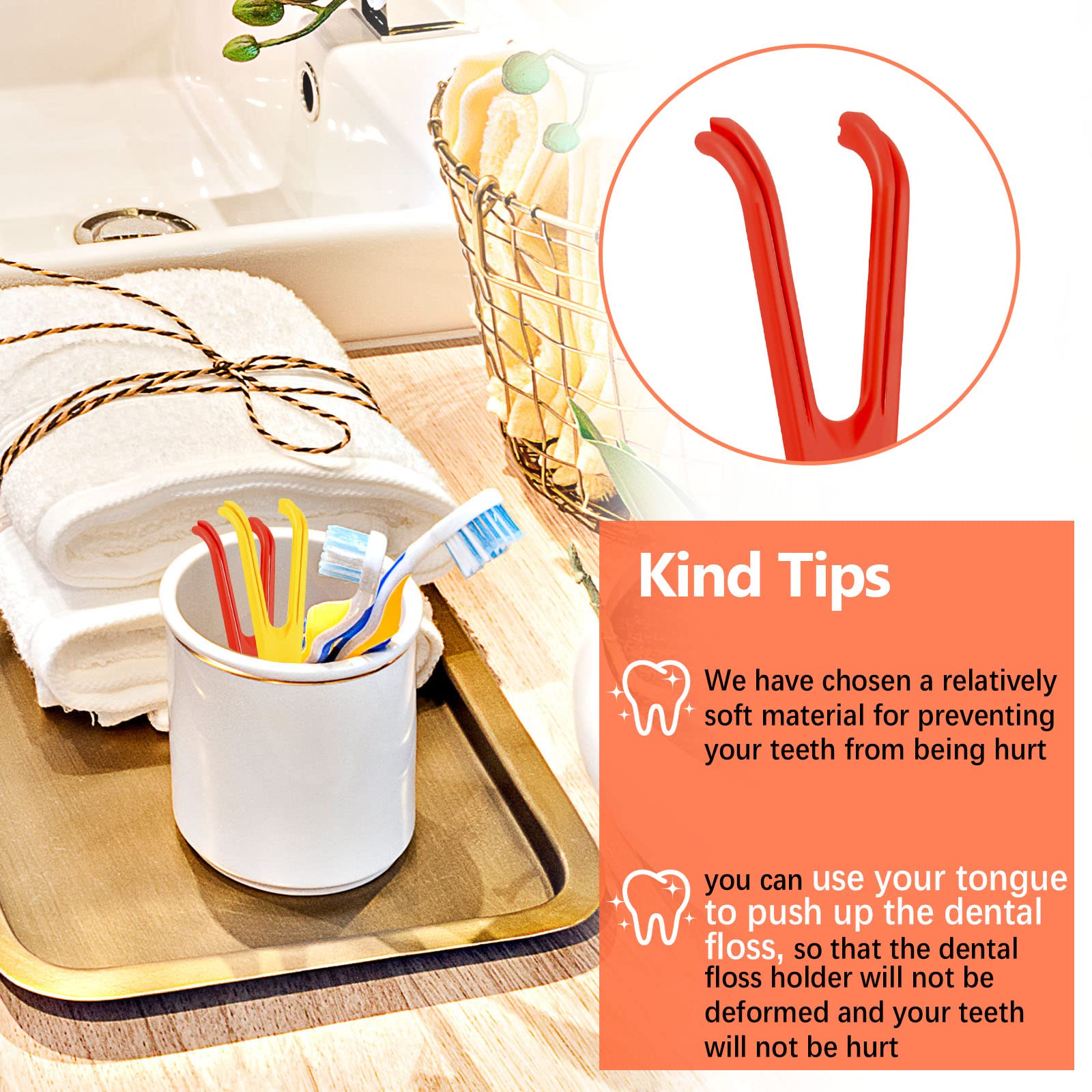 Reusable floss holder with red and yellow colors