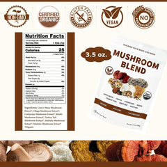 Ingredients and organic certification panel for Cherie Sweet Heart 7 Mushroom Extract Powder