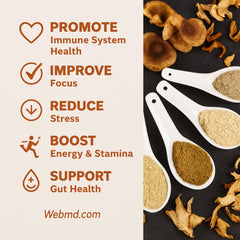 Net weight and serving size details on Cherie Sweet Heart 7 Mushroom Extract Powder packaging