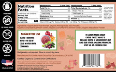 Beet root powder with pomegranate and functional mushrooms including cordyceps and lion's mane