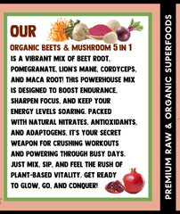 Serving suggestion showing Cherie Sweet Heart Beets & Mushroom 5 in 1 powder mixed in water