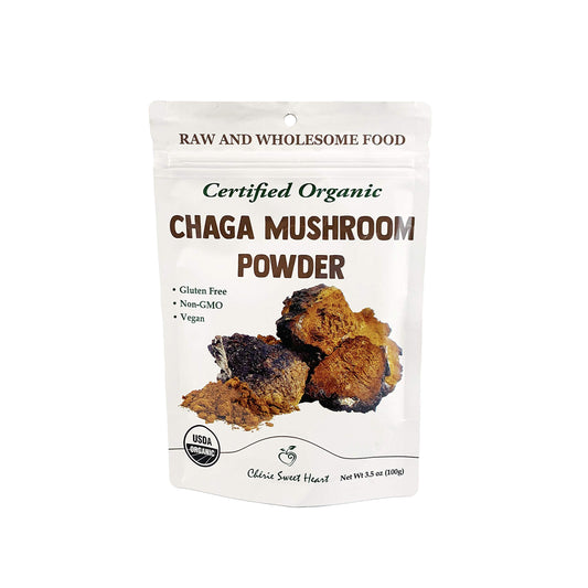 Cherie Sweet Heart Organic Chaga Mushroom Powder packaging label