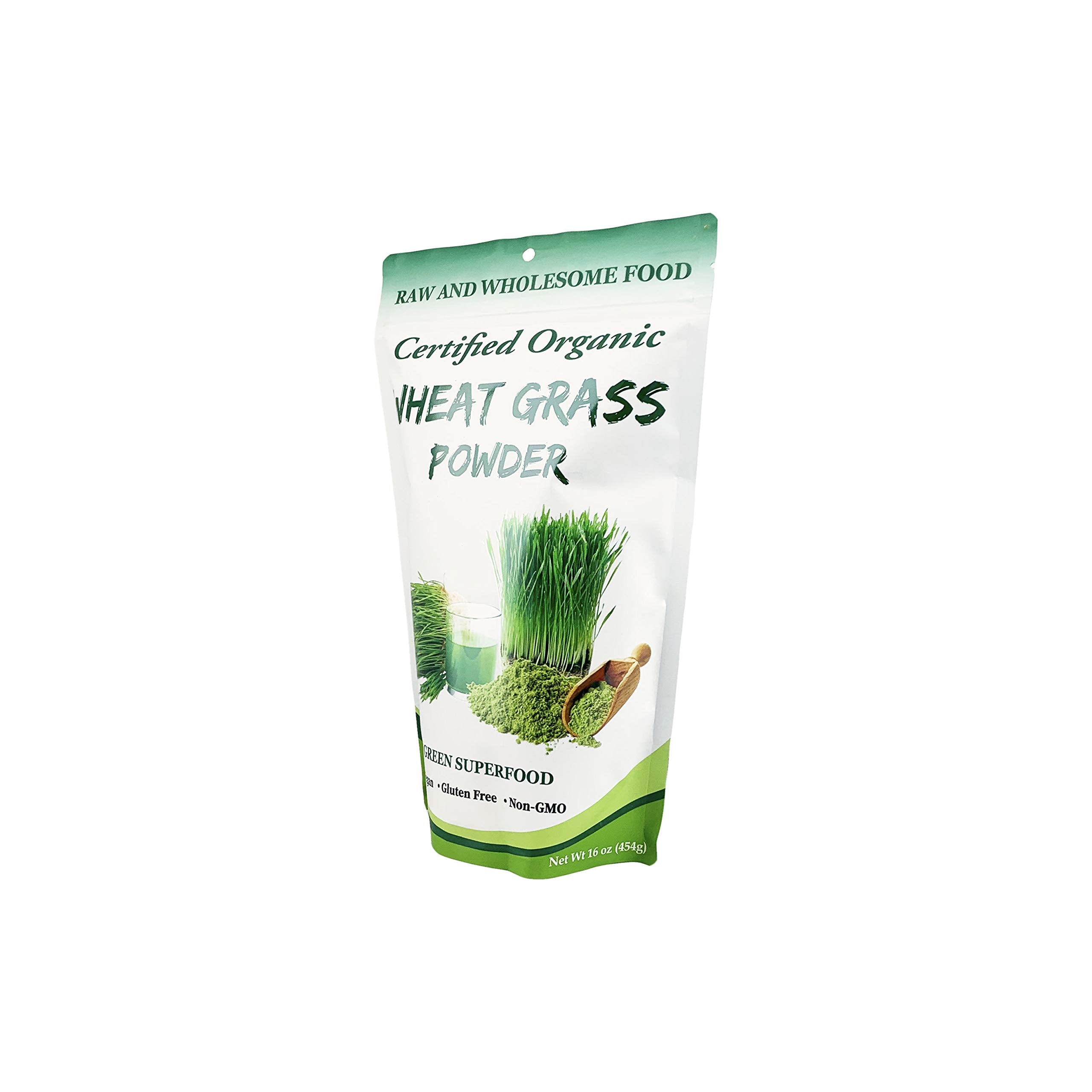 Close-up of organic wheatgrass powder texture