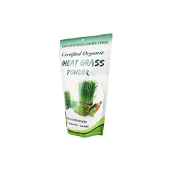 Close-up of organic wheatgrass powder texture