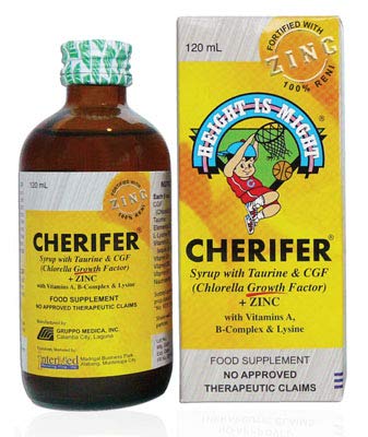 Cherifer Syrup 120ml bottle front with Taurine & CGF + Zinc