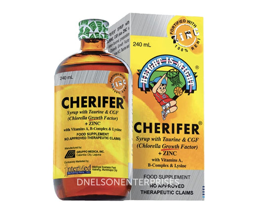 Cherifer Syrup 240ml bottle with Taurine, CGF (Chlorella Growth Factor) and Zinc