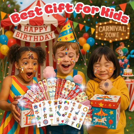 Cherisnowy 48 pre-cut temporary tattoos easy application for kids' circus fun