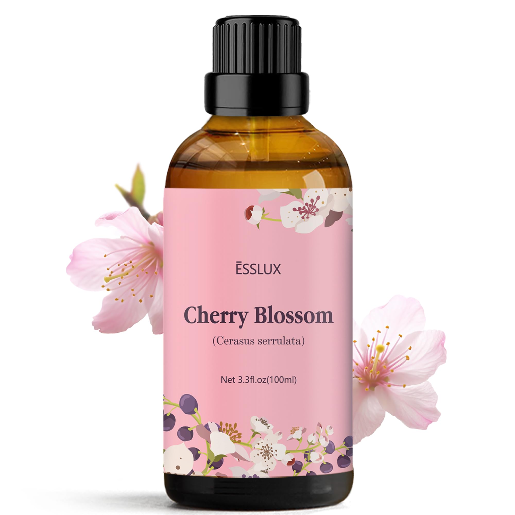 Amber glass Cherry Blossom Essential Oil bottle 100ml with dropper