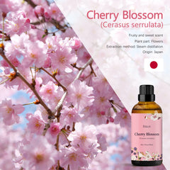 Cherry Blossom essential oil bottle label close-up