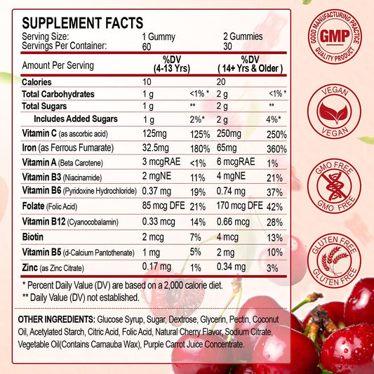 Cherry-flavored vegan iron gummies