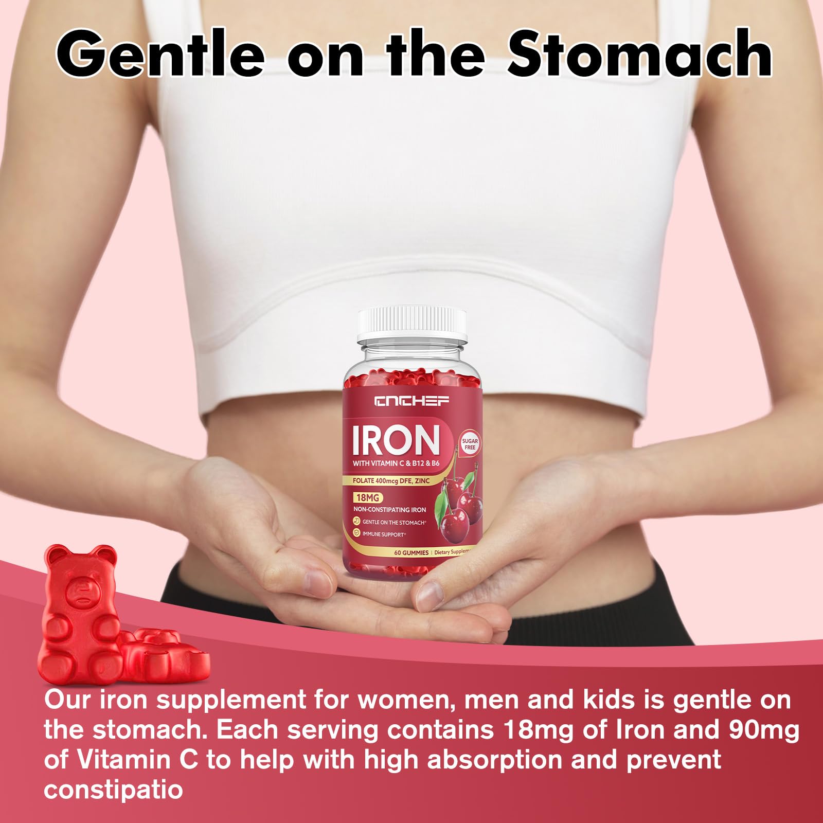 Cherry-flavored vegan iron gummies