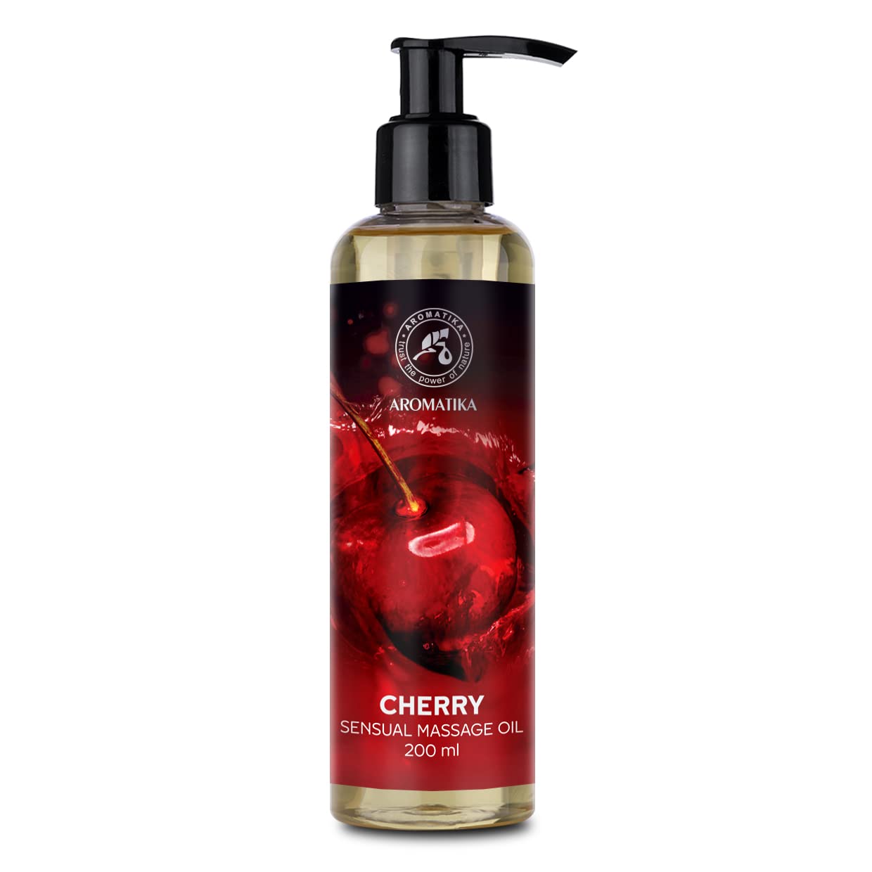 Cherry Sensual Massage Oil bottle with 6.8 oz label