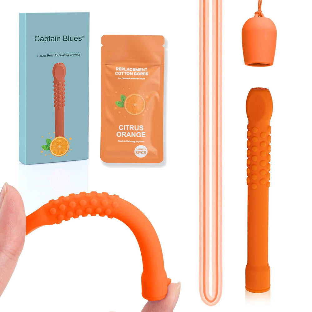 Orange silicone chewable aroma stick with protective cap