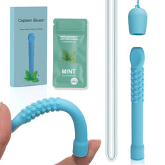 Blue chewable silicone aroma stick with protective cap