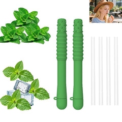 Mint flavored chewable essential oil breath stick pair in green