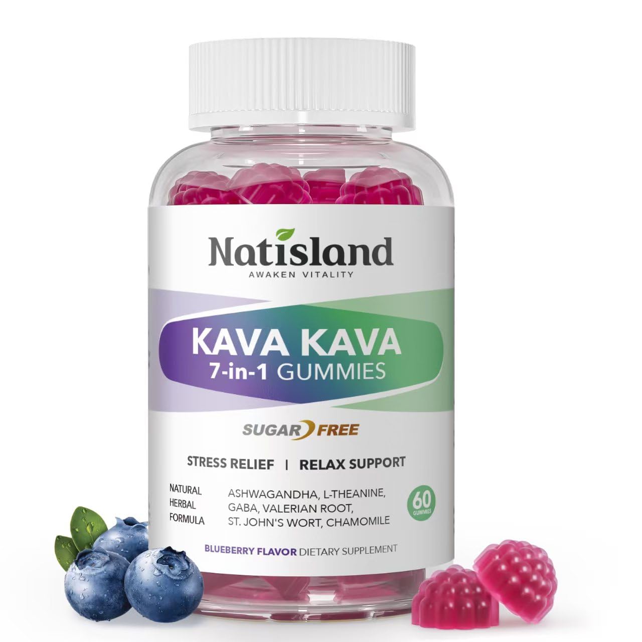 Front view of Chewable Kava Kava Gummies bottle (60-count)