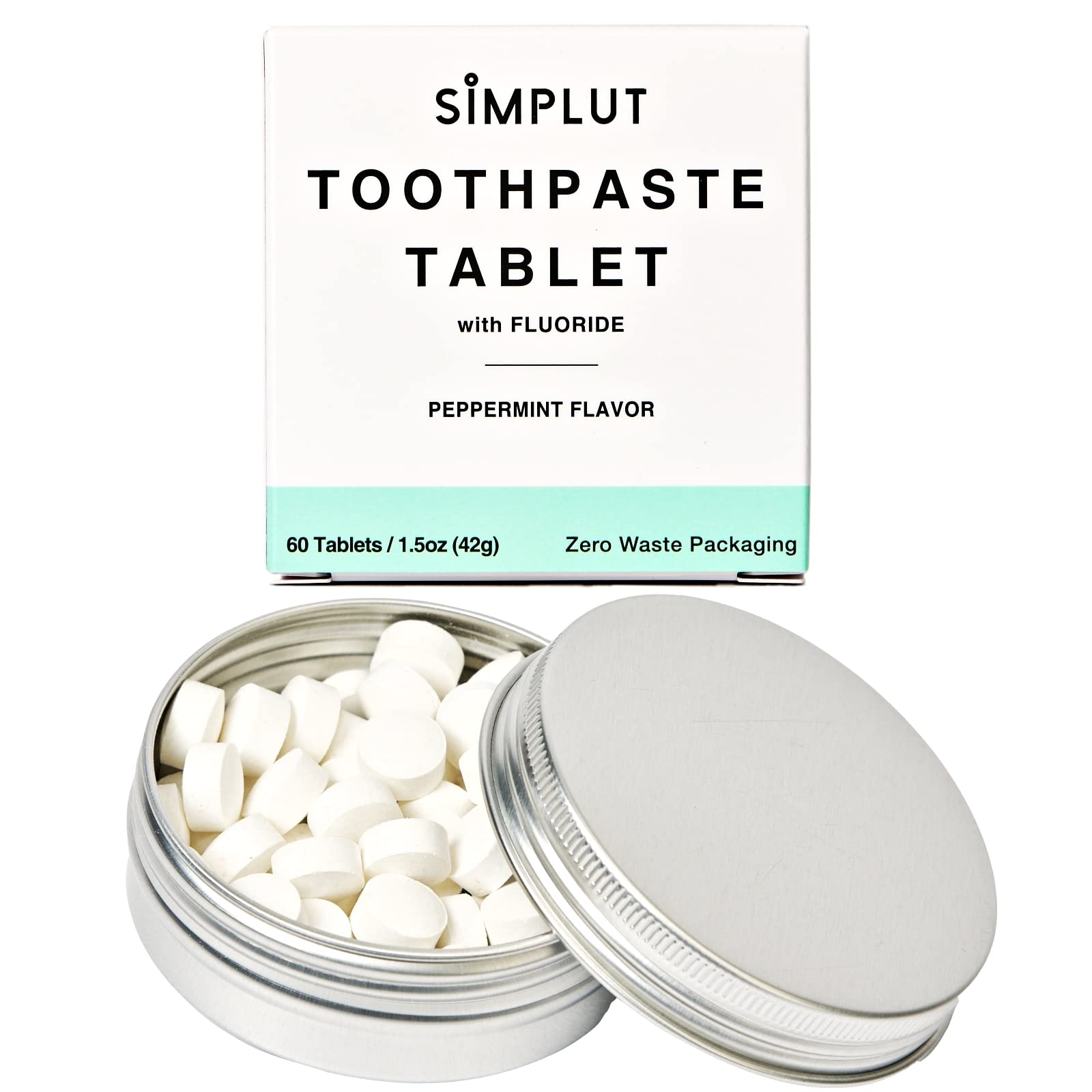 Chewable toothpaste tablets with fluoride in a travel tin (60-pack)