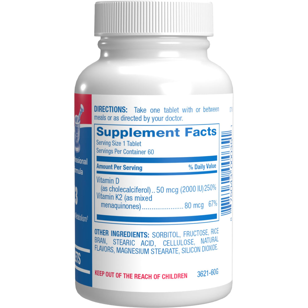 Nutrition label showing D3 2000IU and K2 80mcg