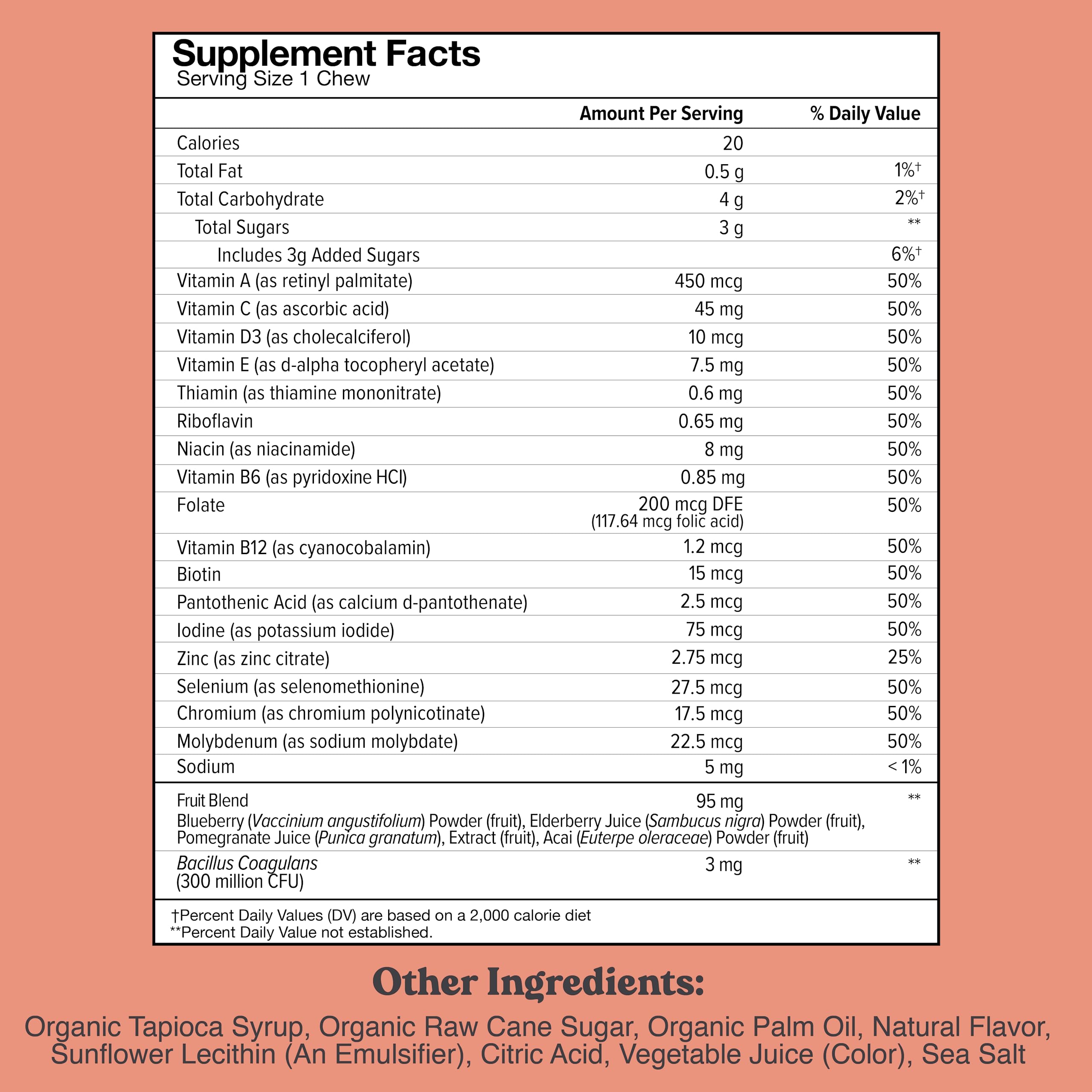 Close-up of Chewsy Kids Multivitamin Wild Berry chew