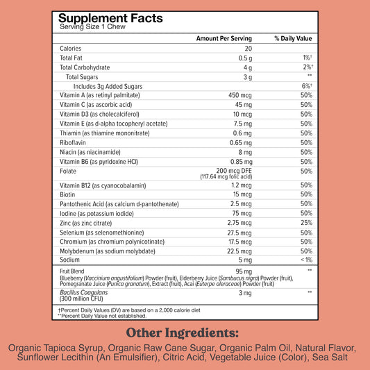 Close-up of Chewsy Kids Multivitamin Wild Berry chew
