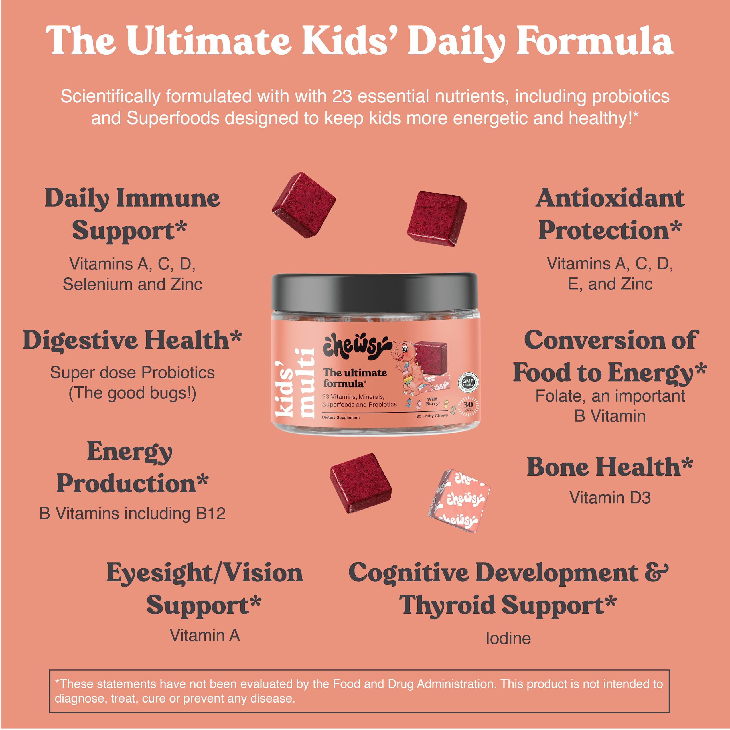 Probiotics and superfoods ingredients in Chewsy Kids formula