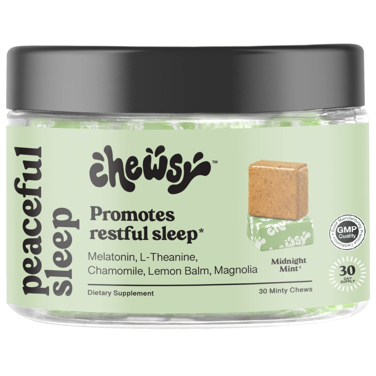 Chewsy Peaceful Sleep Chews package with minty chews