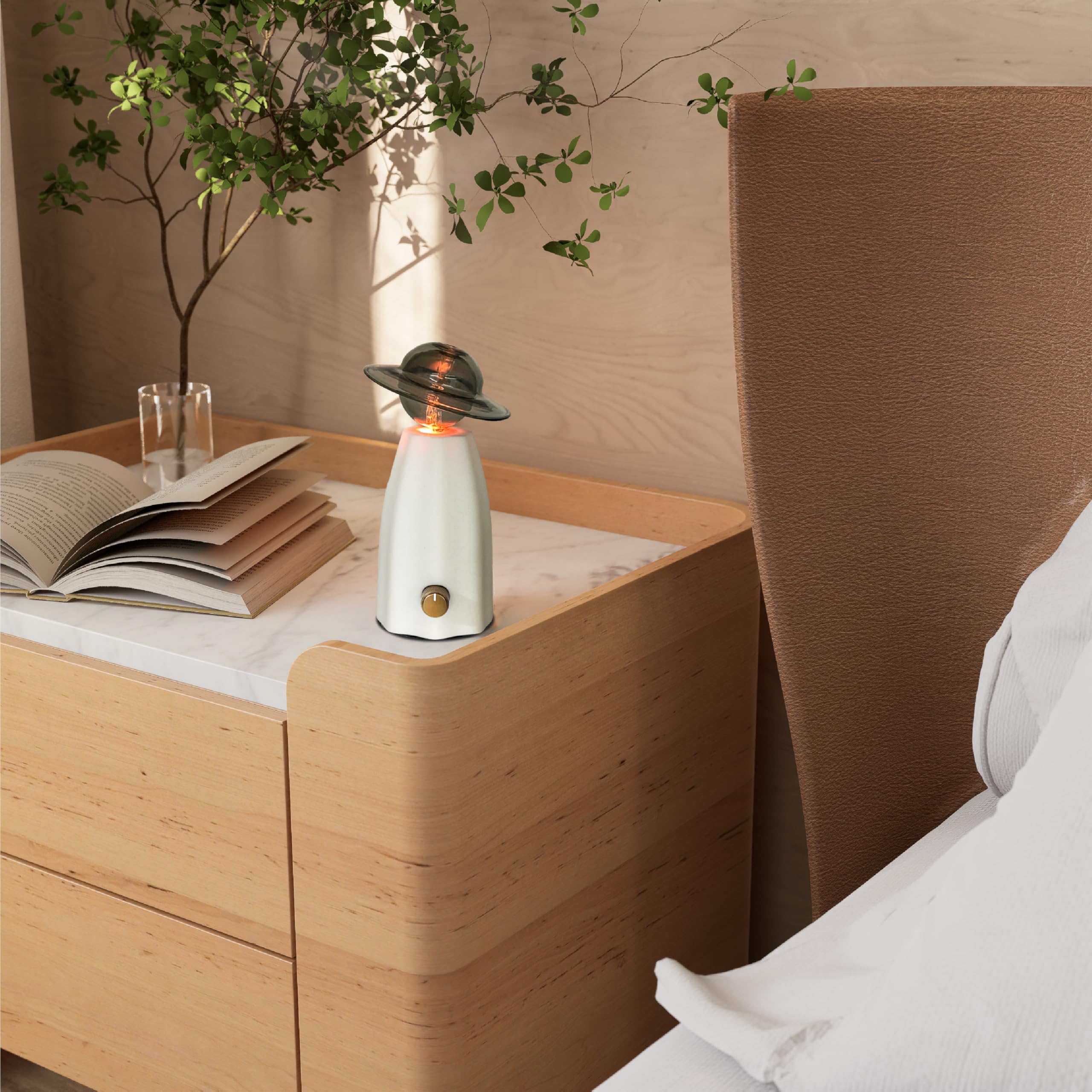 CHEZARTEMIS Scarecrow diffuser materials shot showcasing resin, glass and brass for modern decor