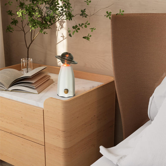 CHEZARTEMIS Scarecrow diffuser materials shot showcasing resin, glass and brass for modern decor