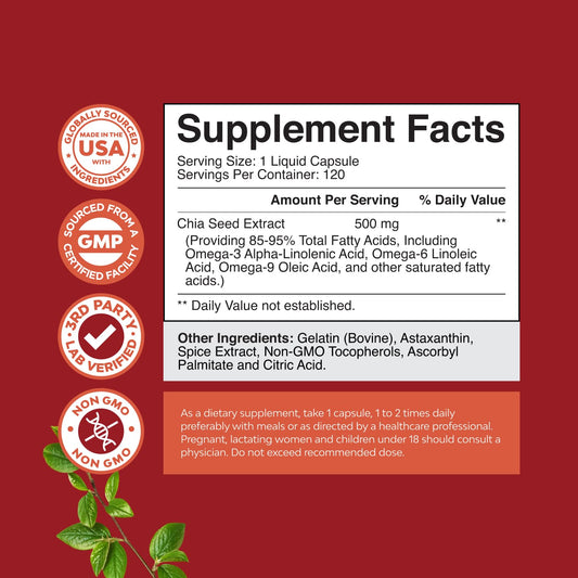 Chia seed oil capsules packaging front view