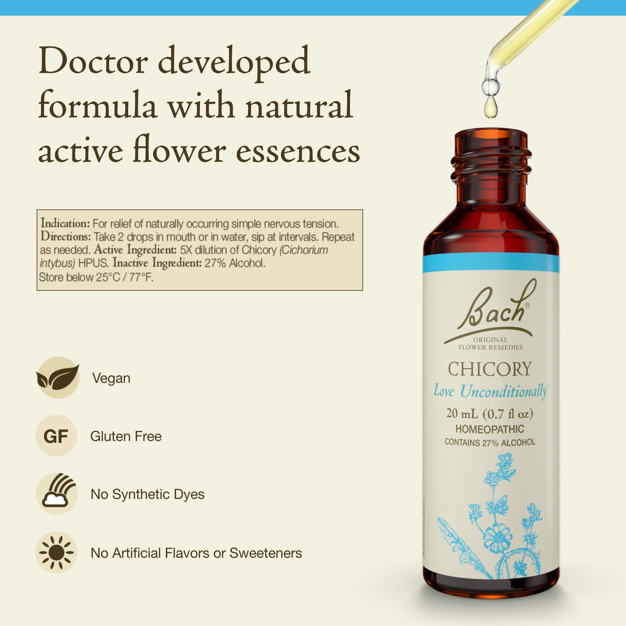 Chicory Bach Original Flower Remedies bottle label