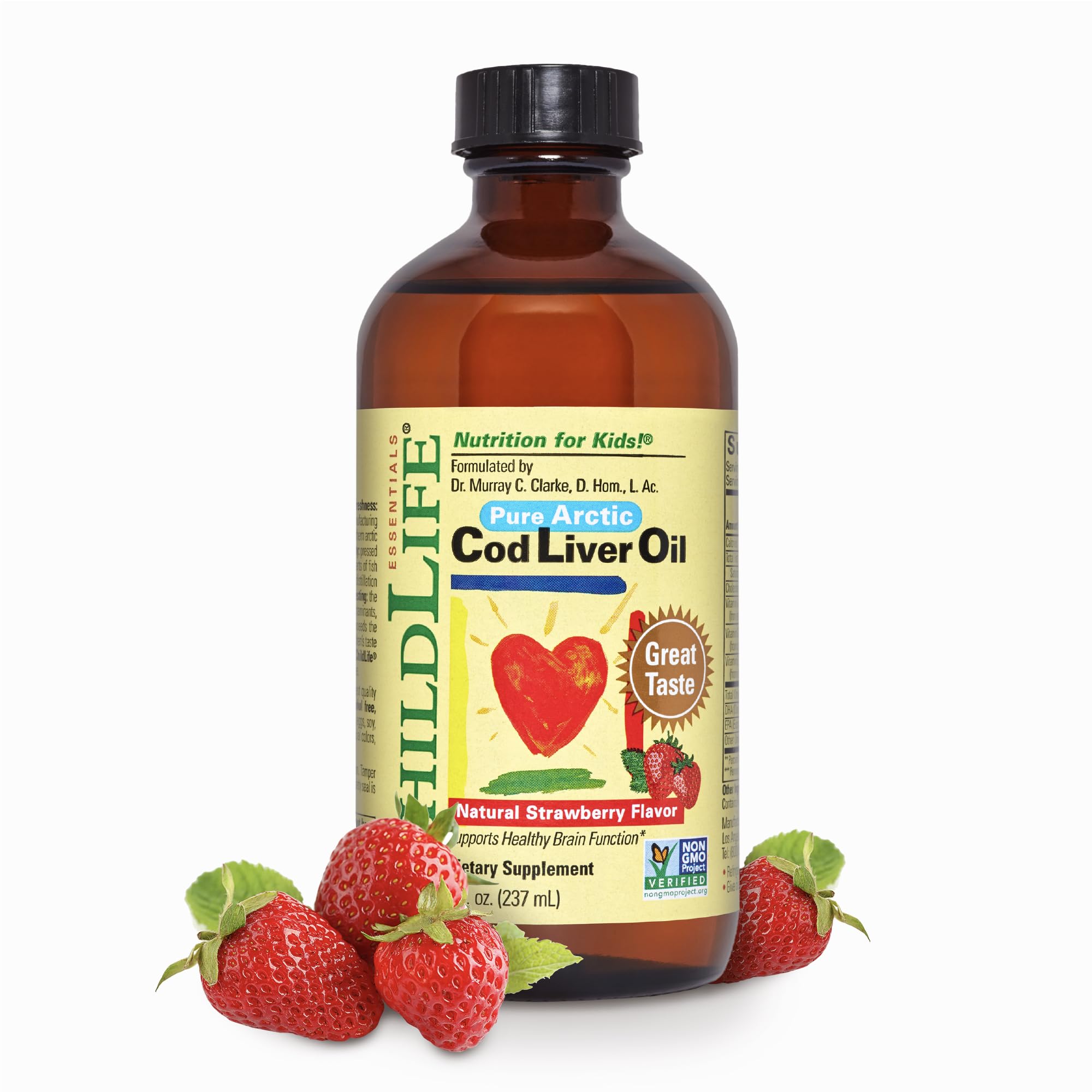 Front view of ChildLife Essentials Cod Liver Oil for Kids - Strawberry, 8 oz