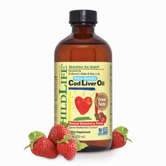 Front view of ChildLife Essentials Cod Liver Oil for Kids - Strawberry, 8 oz