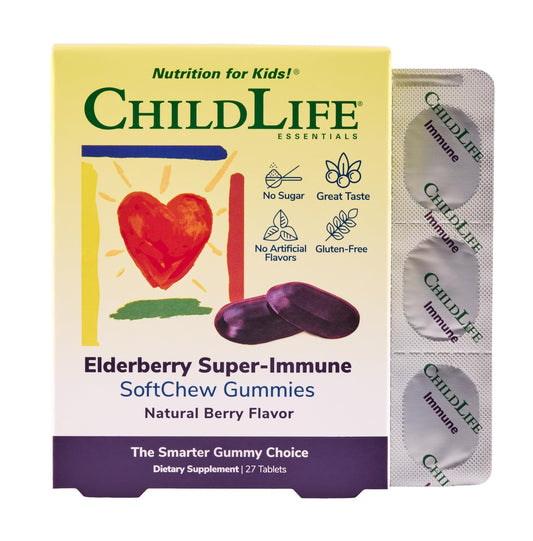 Front view of ChildLife Essentials Elderberry SoftChew Gummies for Kids Berry flavor