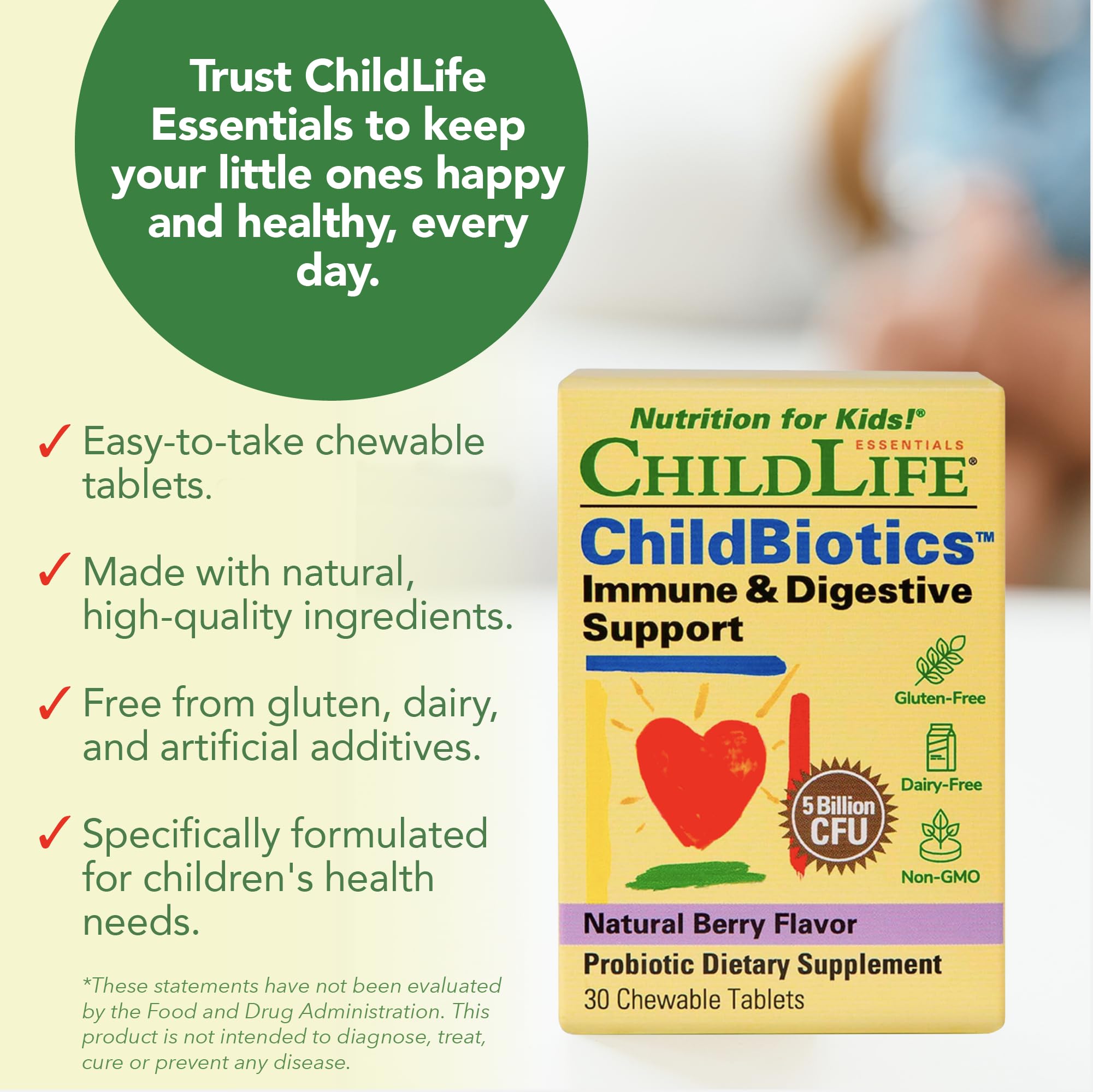 Child taking daily probiotic tablet for gut health