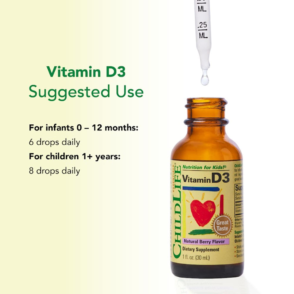 Dosage guidance for ages 1 and up: 8 drops daily