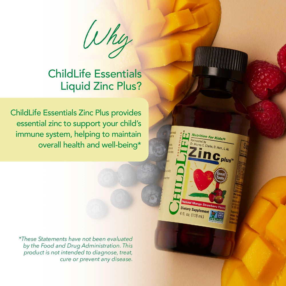 Zinc Plus packaging label with Mango Strawberry flavor