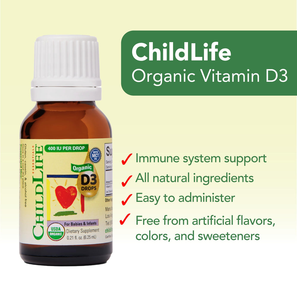 Infant dosing chart for CHILDLIFE Vitamin D3 Drops