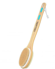 Chillaxing back scrubber with dual bristles for exfoliation.