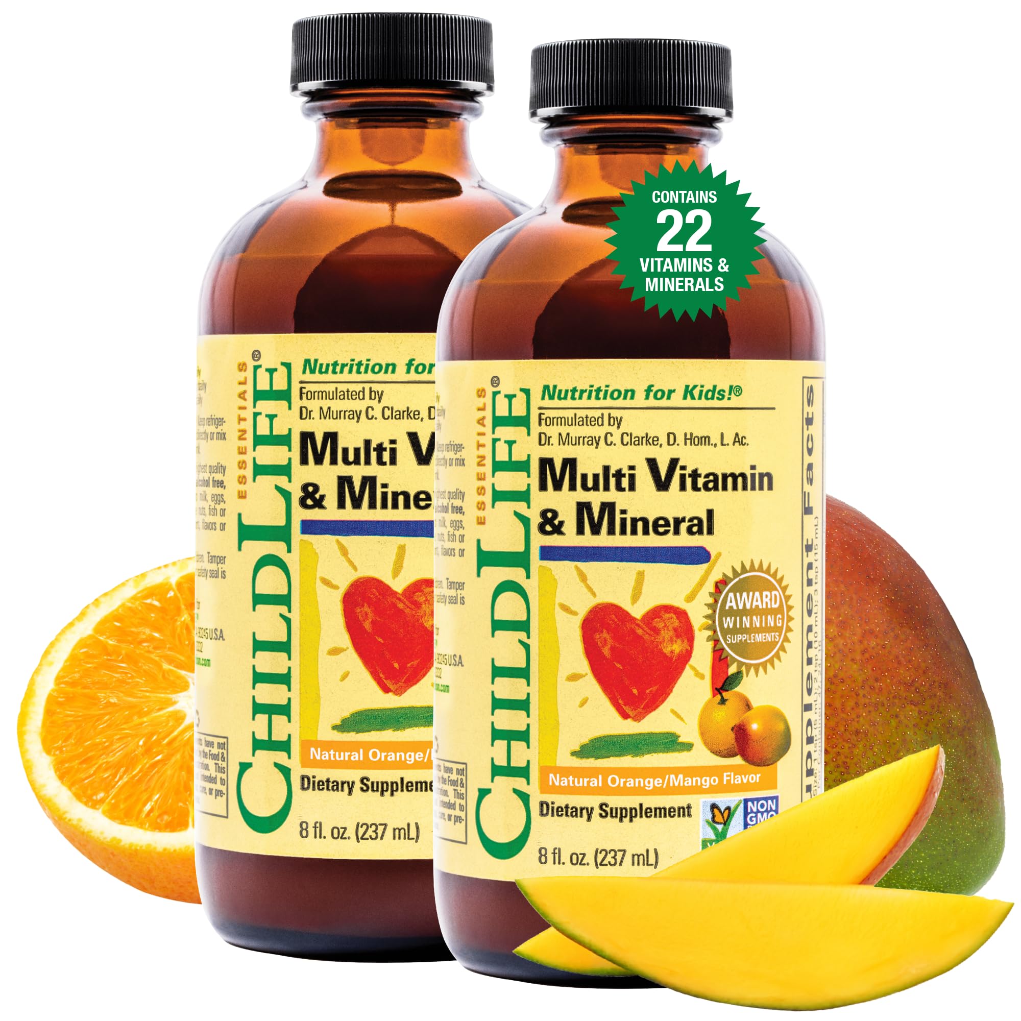 CHILDLIFE Essentials Kids Multivitamin & Mineral bottle, orange mango flavor, 2-pack